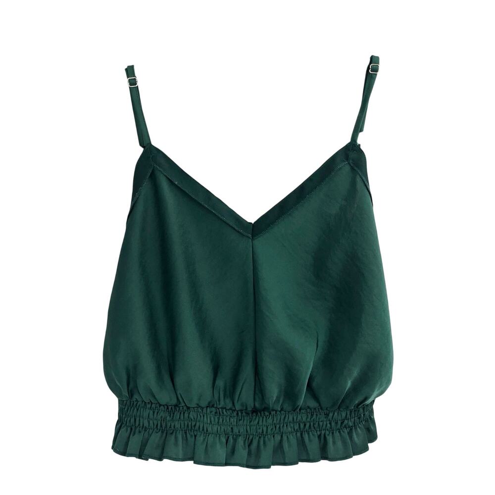 Azoe Green Satin Camisole Smocked Waist Cropped Tank Size S